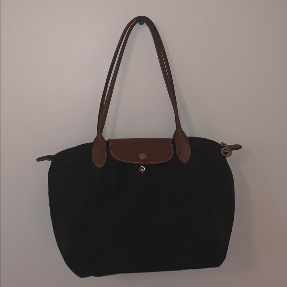 small longchamp le pliage black tote